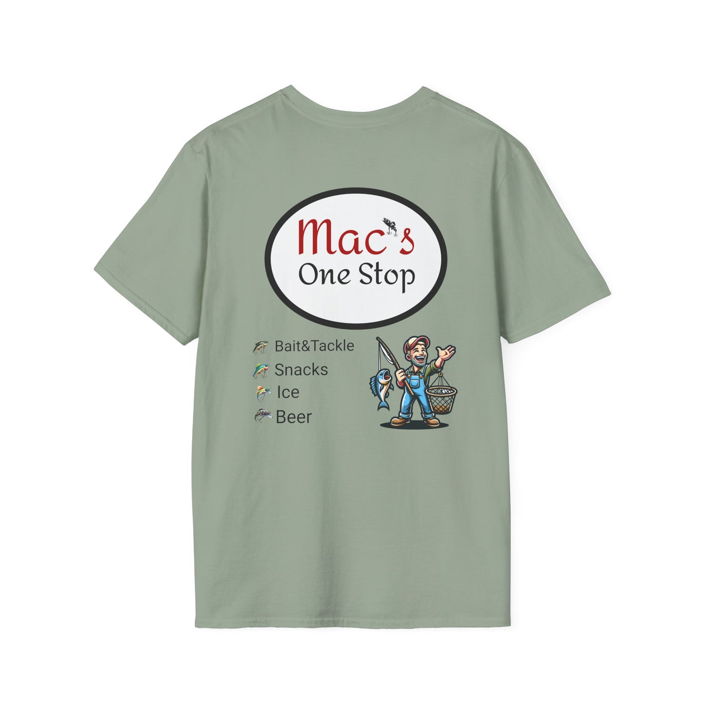 Mac's One Stop Softstyle T-Shirt - Perfect for Fishing Enthusiasts and Outdoor Adventures