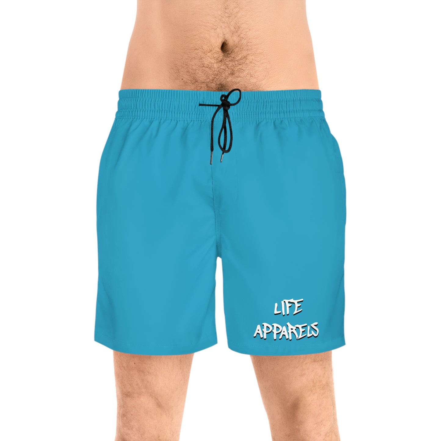 Men's Stylish Swim Shorts - 'LIFE APPARELS' Print, Perfect for Beach Days