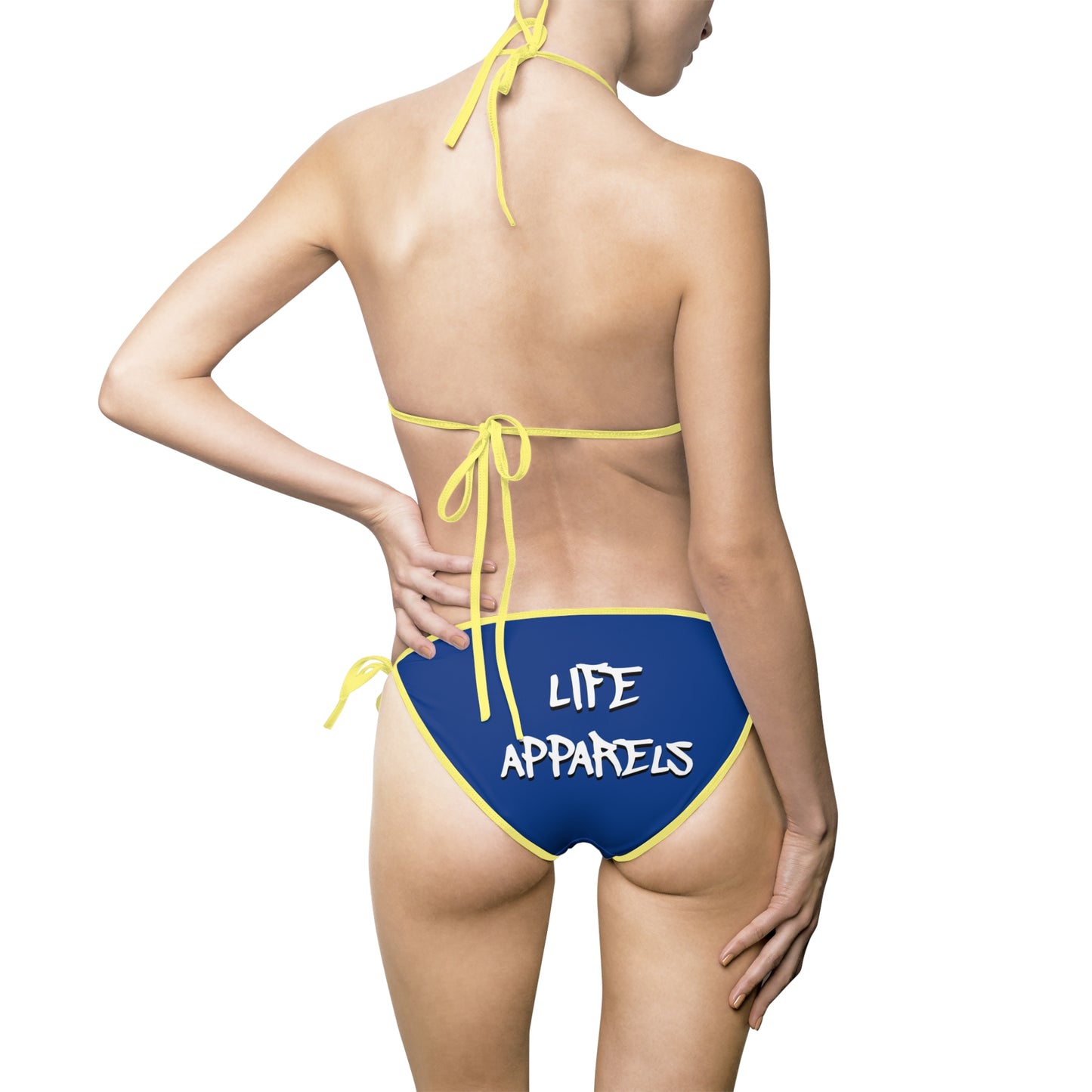 Blue Women's Bikini Swimsuit - Fun Summer Vibes with 'Life Happens' Design