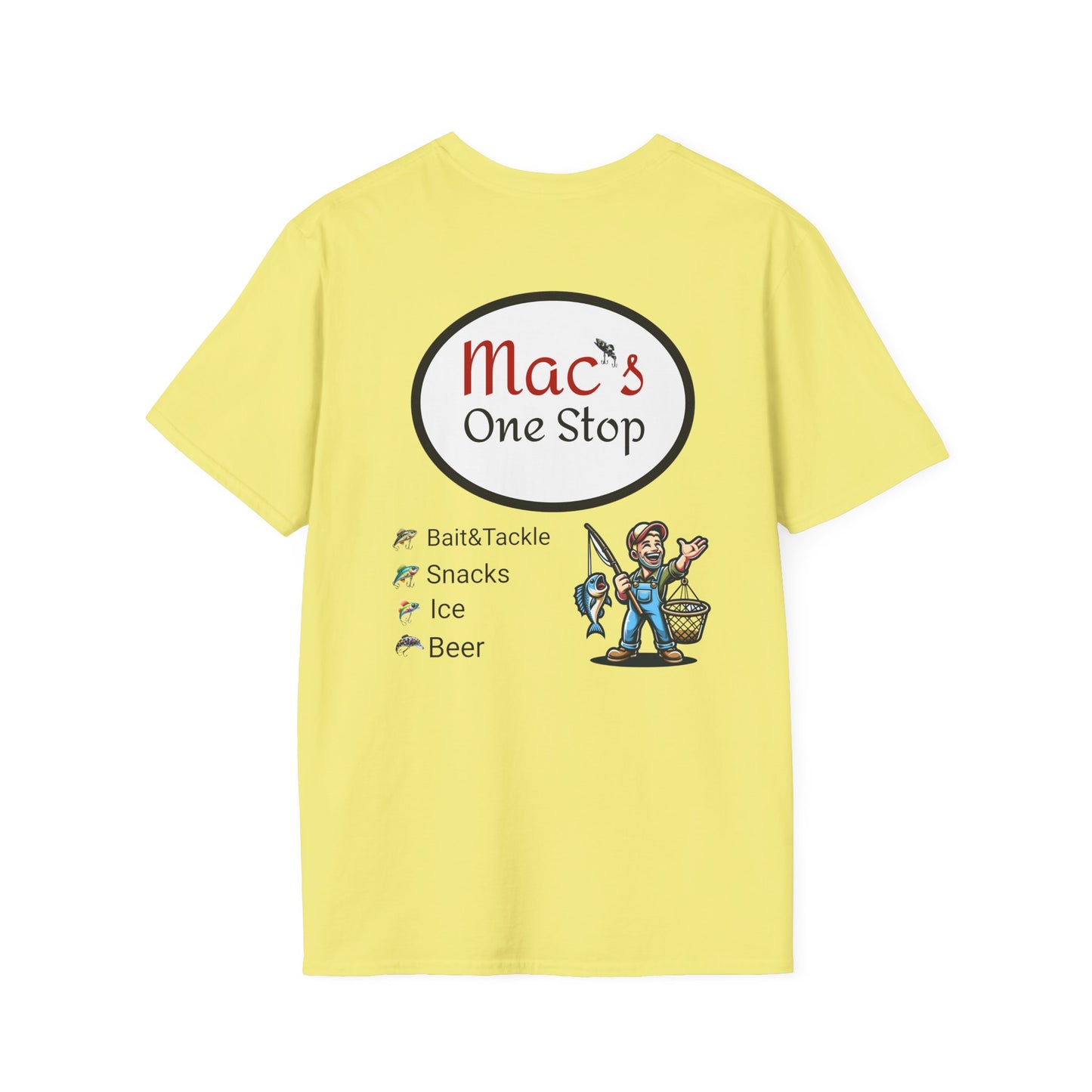 Mac's One Stop Softstyle T-Shirt - Perfect for Fishing Enthusiasts and Outdoor Adventures