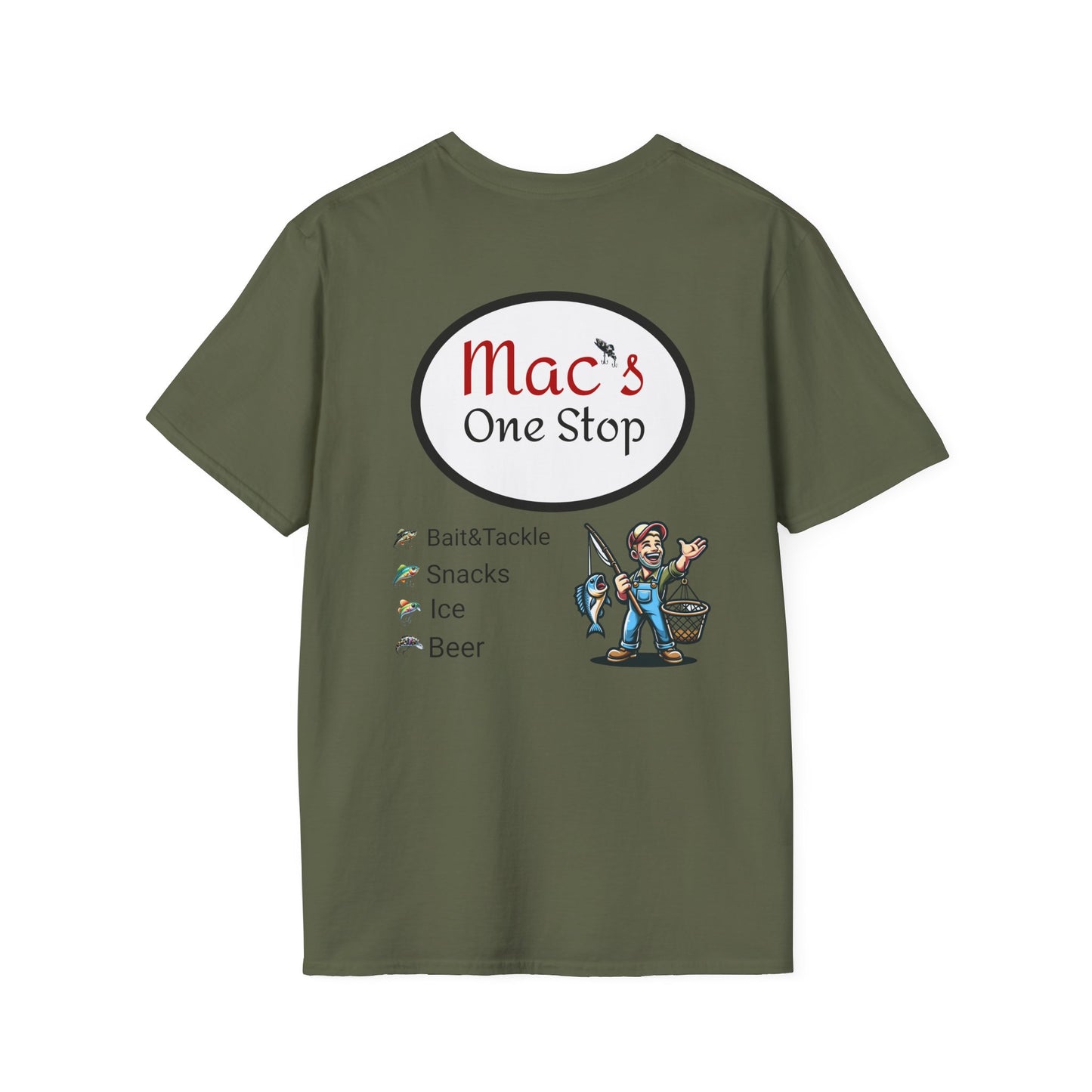 Mac's One Stop Softstyle T-Shirt - Perfect for Fishing Enthusiasts and Outdoor Adventures