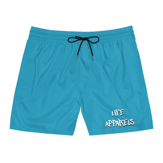 Men's Stylish Swim Shorts - 'LIFE APPARELS' Print, Perfect for Beach Days