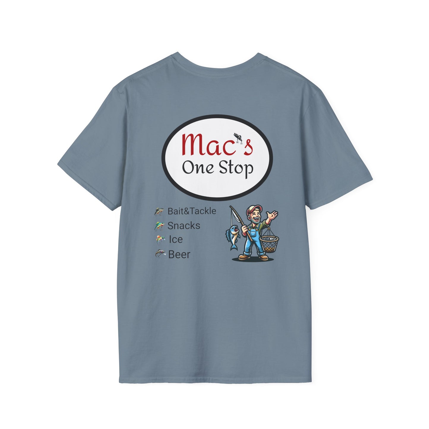 Mac's One Stop Softstyle T-Shirt - Perfect for Fishing Enthusiasts and Outdoor Adventures