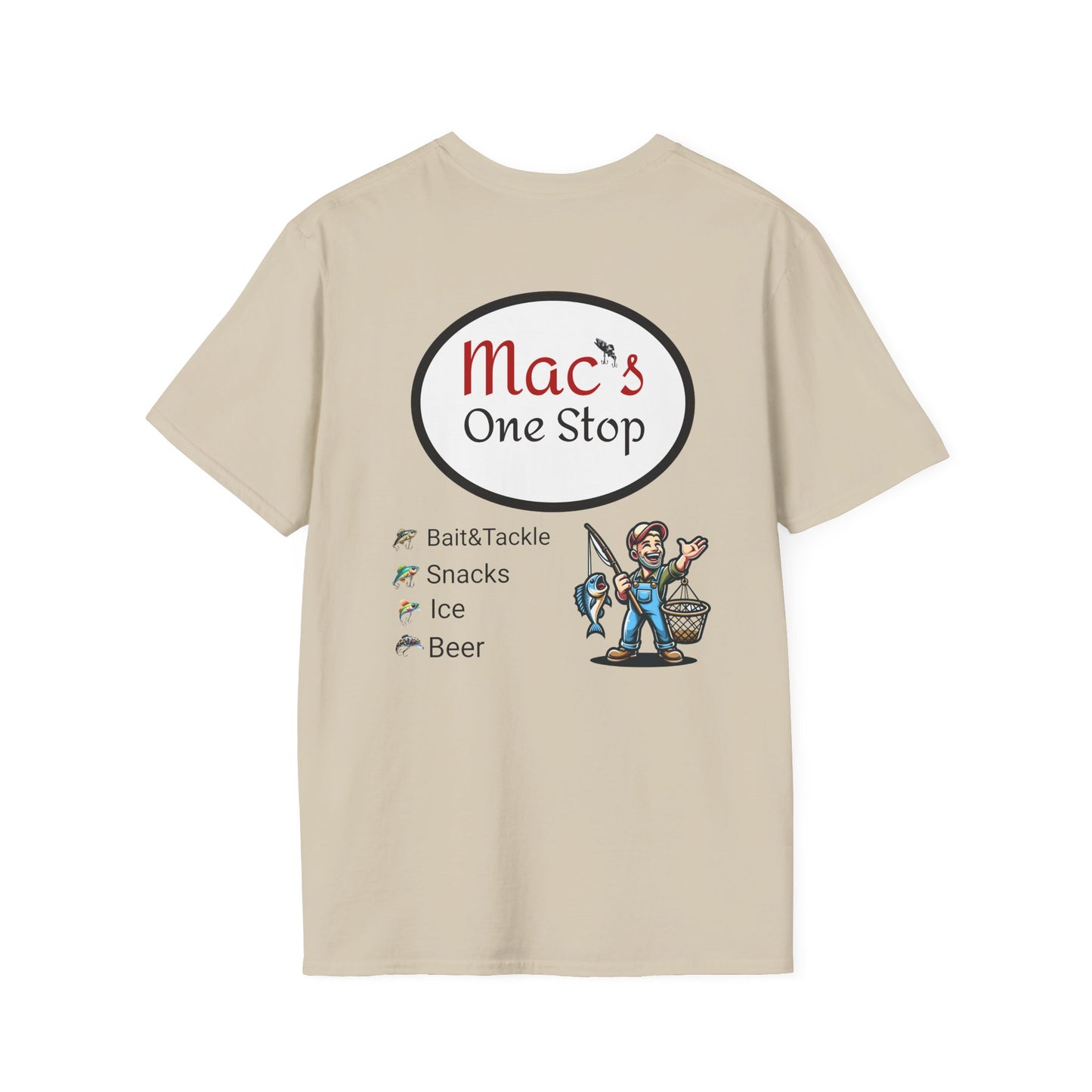 Mac's One Stop Softstyle T-Shirt - Perfect for Fishing Enthusiasts and Outdoor Adventures