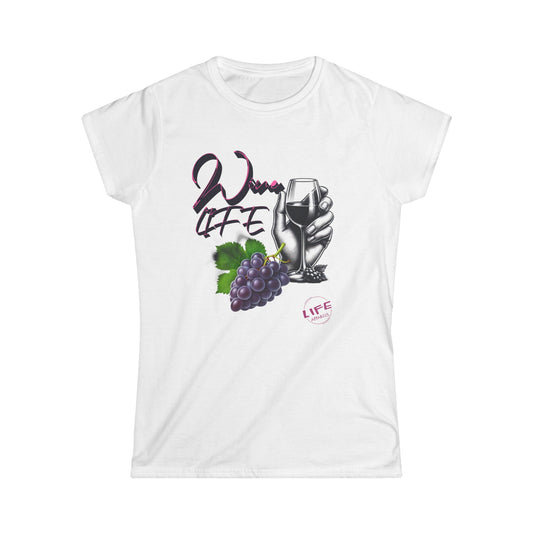 Wine Life Women's Softstyle Tee, Vineyard Lover Gift, Relaxed Fit Graphic T-Shirt, Wine Lover Apparel, Perfect for Parties, Summer Events