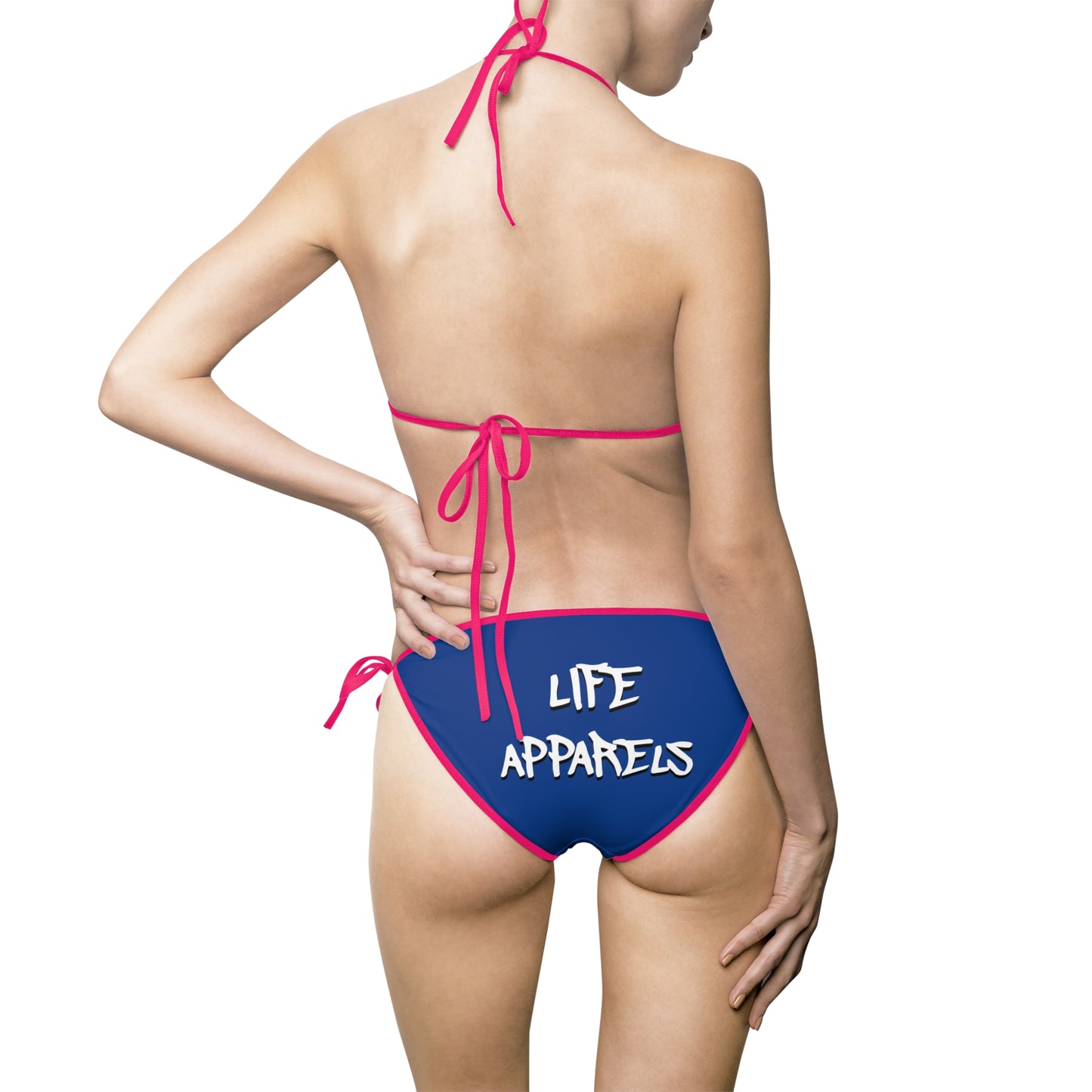 Blue Women's Bikini Swimsuit - Fun Summer Vibes with 'Life Happens' Design